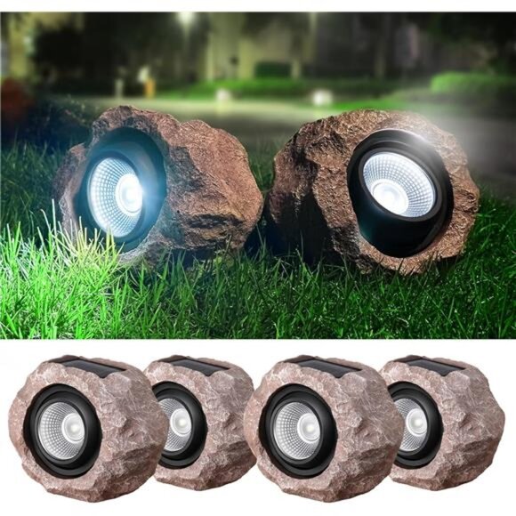 Solar Rock Lights Outdoor, 4 Pack Solar Spotlights Outdoor Waterproof Light - Picture 1 of 7